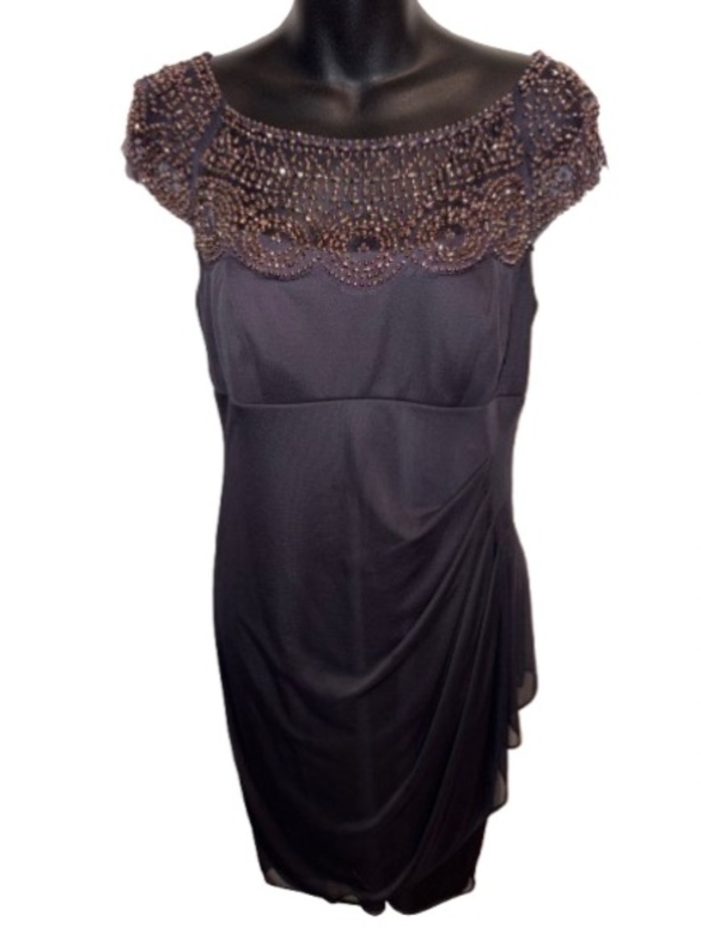 Xscape Navy Blue Beaded Cap-Sleeve Midi Dress size 8